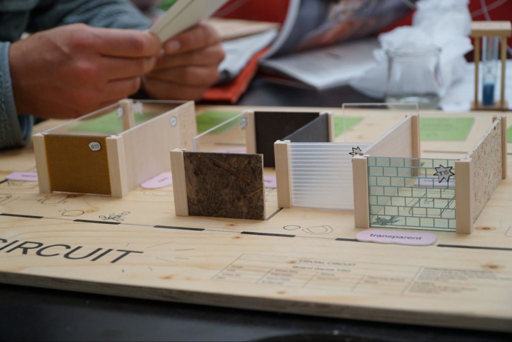 A close-up of an architectural board game